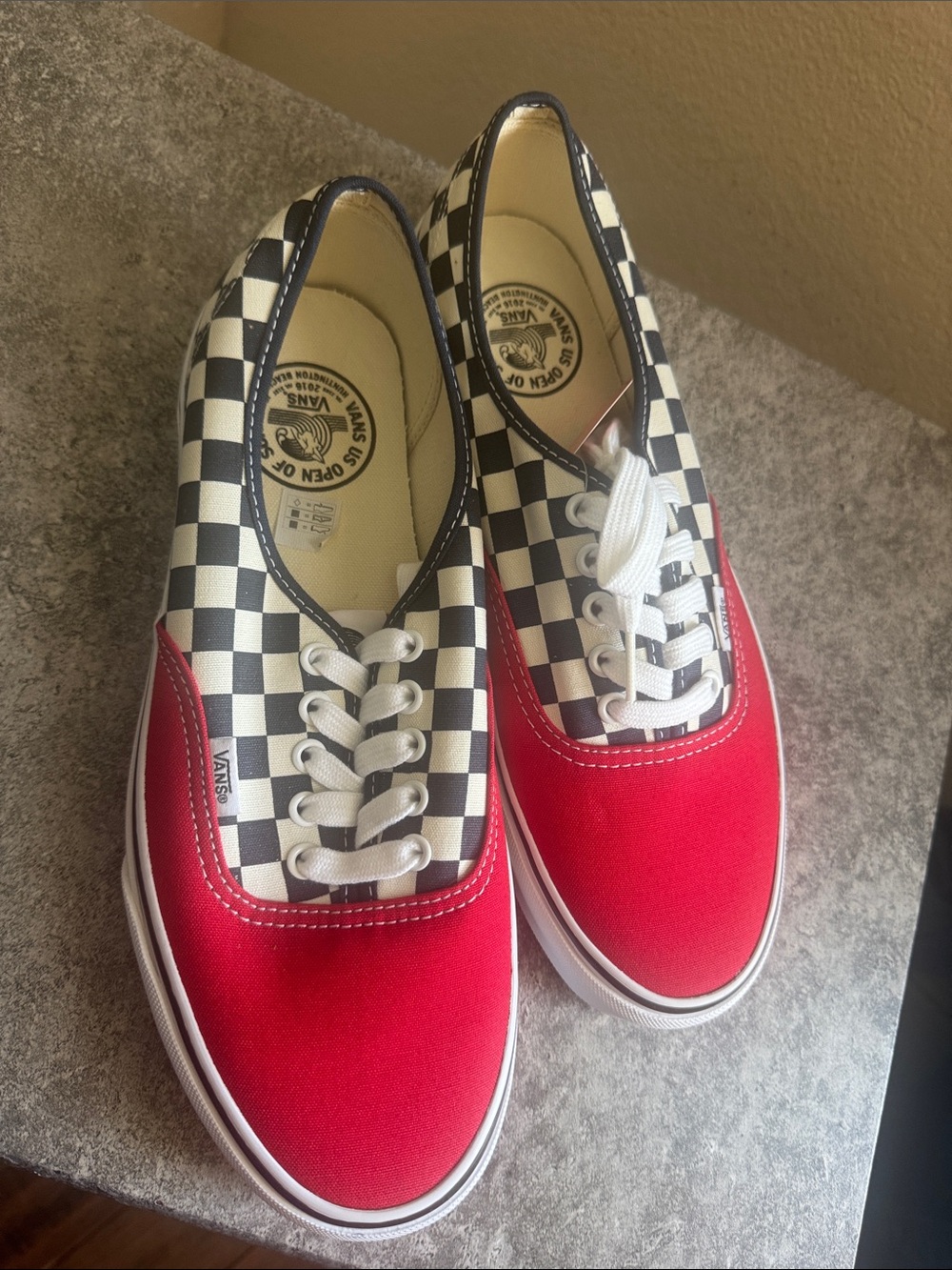Vans 2016 US OPEN Red and Blue-&-White Checkerboard Canvas Sneakers w/ OG BOX
